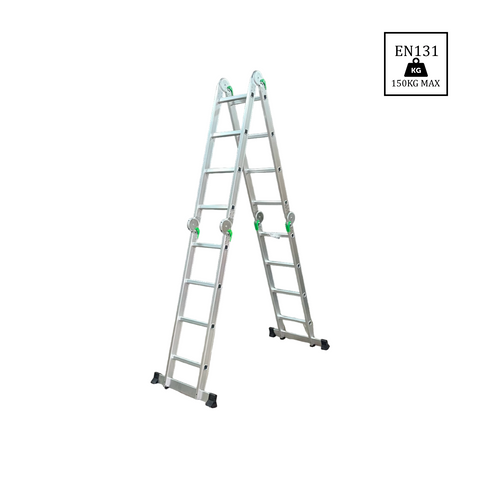 Escalera Articulada 16 Peldaños Multiuso Aluminio 4x4 - 4.56 m